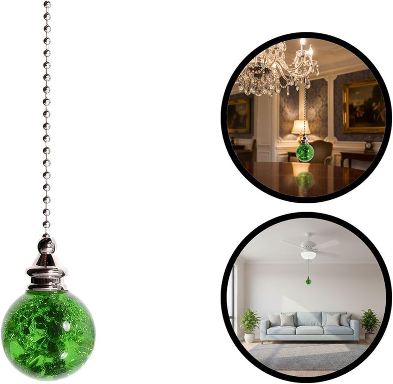 مروحة سقف بسلسلة سحب قلادة كريستال أخضر بتصميم كرة زجاجية جليدية - Image 5