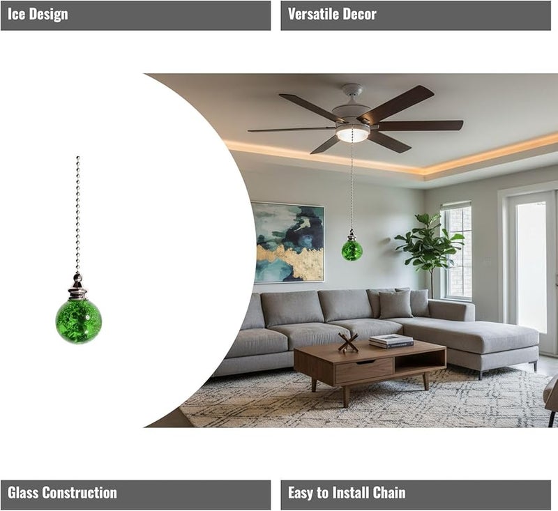 مروحة سقف بسلسلة سحب قلادة كريستال أخضر بتصميم كرة زجاجية جليدية - Image 3