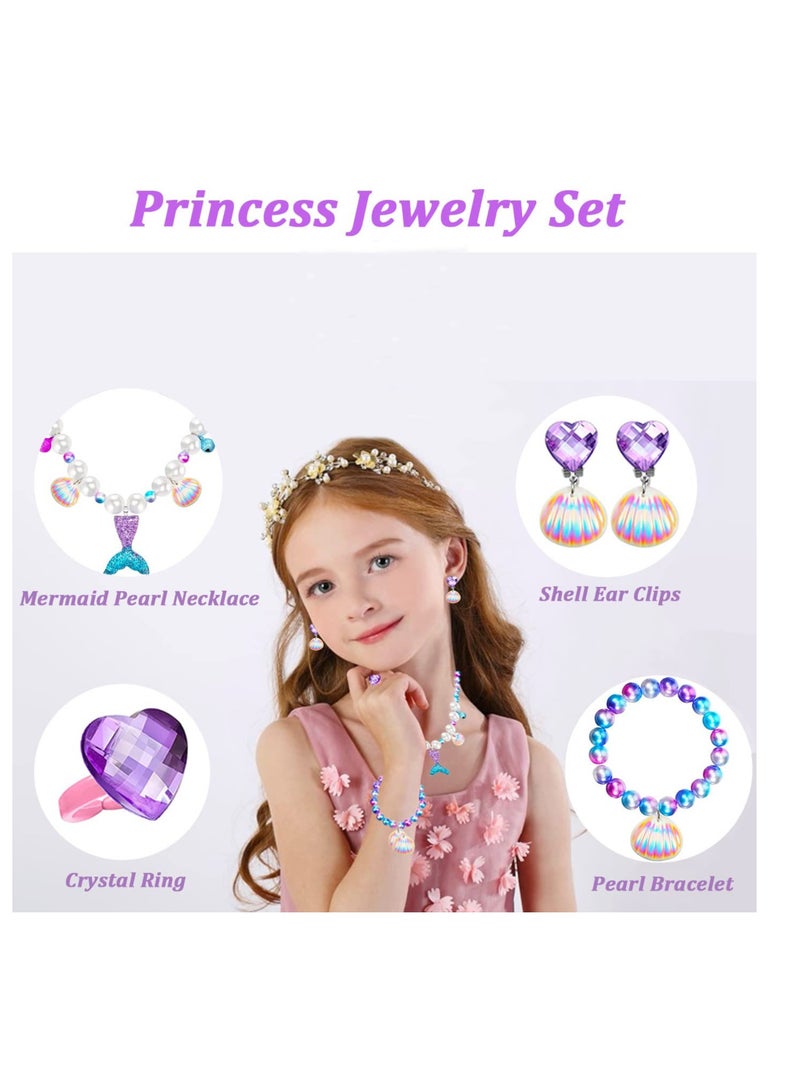 SYOSI Mermaid Jewelry Crown Necklace Bracelet Earrings Ring Birthday Gift for Kids Girls Party Decorations 6 Sets  - Image 3