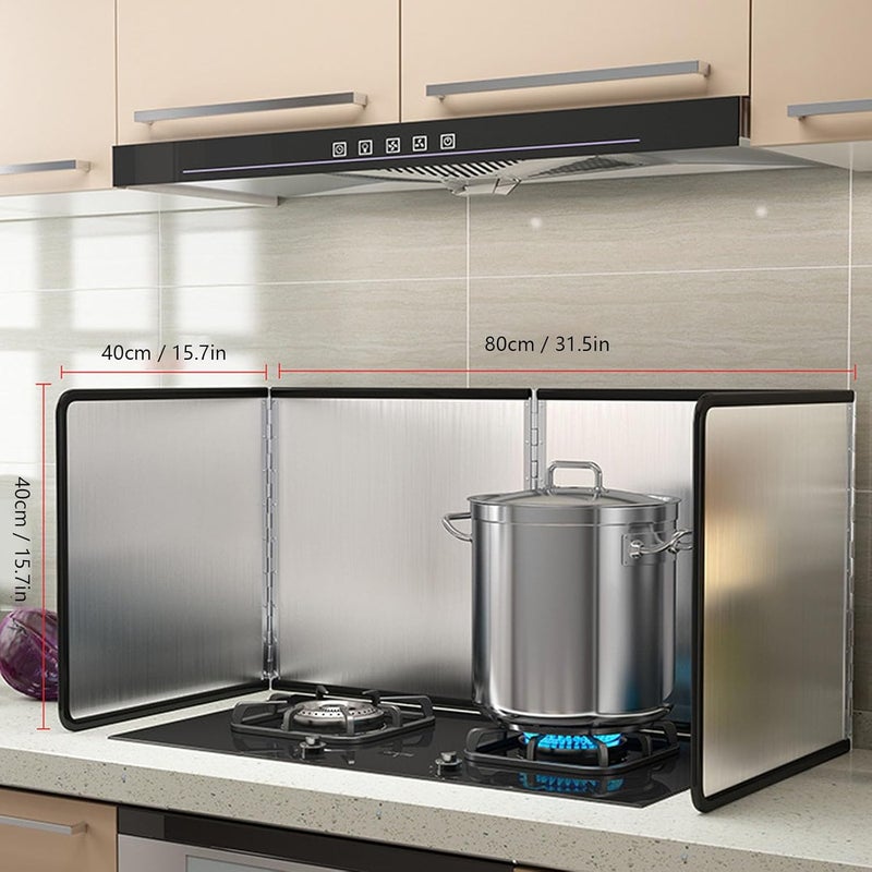 Jiawu 4 Sided Grease Splatter Guard, Large Foldable Non Stick Stainless Steel Oil Splatter Guard Stove Heat Insulation Board, Oil Splash Guard Backsplash for Kitchen Cooking - Image 3