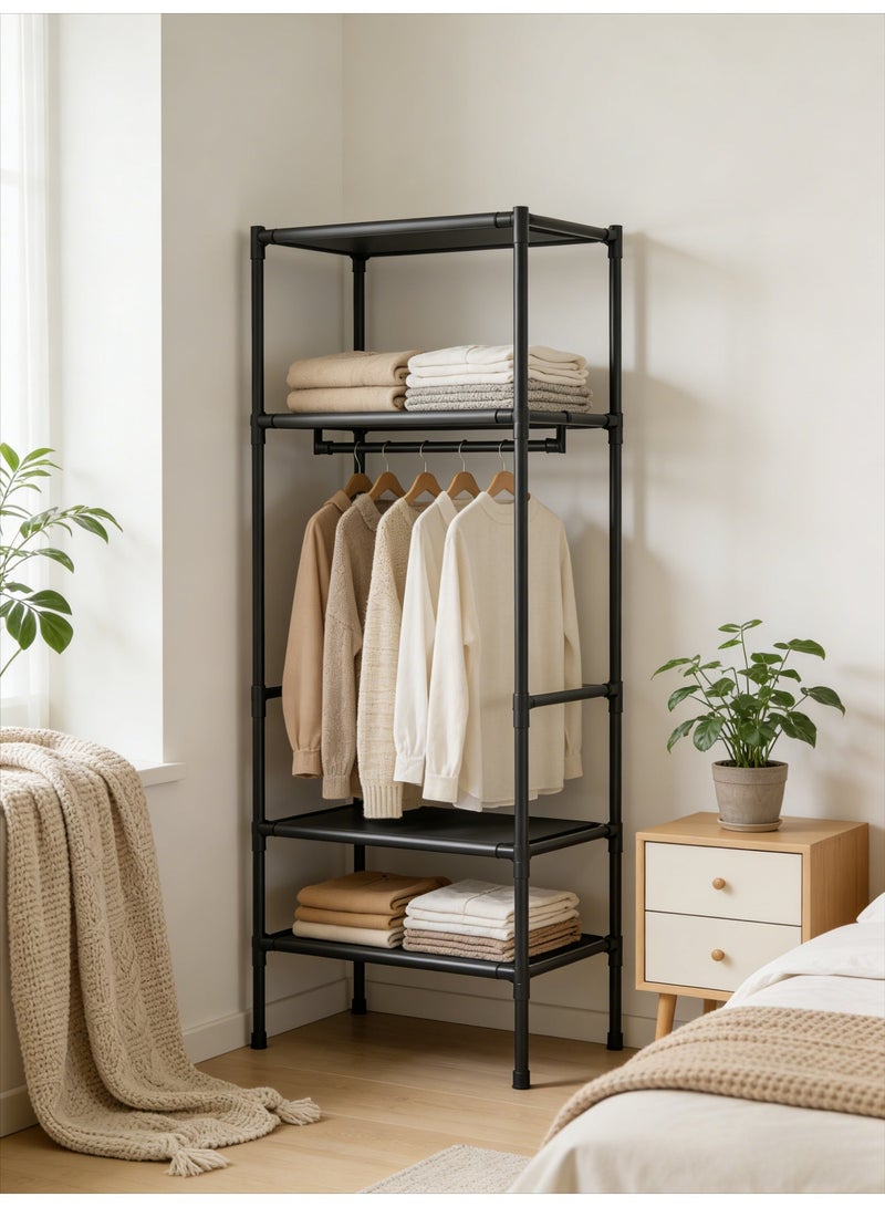 CKIKH Black Freestanding Closet Organizer Coat Rack, Simple Clothes Storage Rack with Hanging Rod & Storage Shelves, Large Capacity Clothes Hanger for Entryway, Bedroom & Hallway - Image 2
