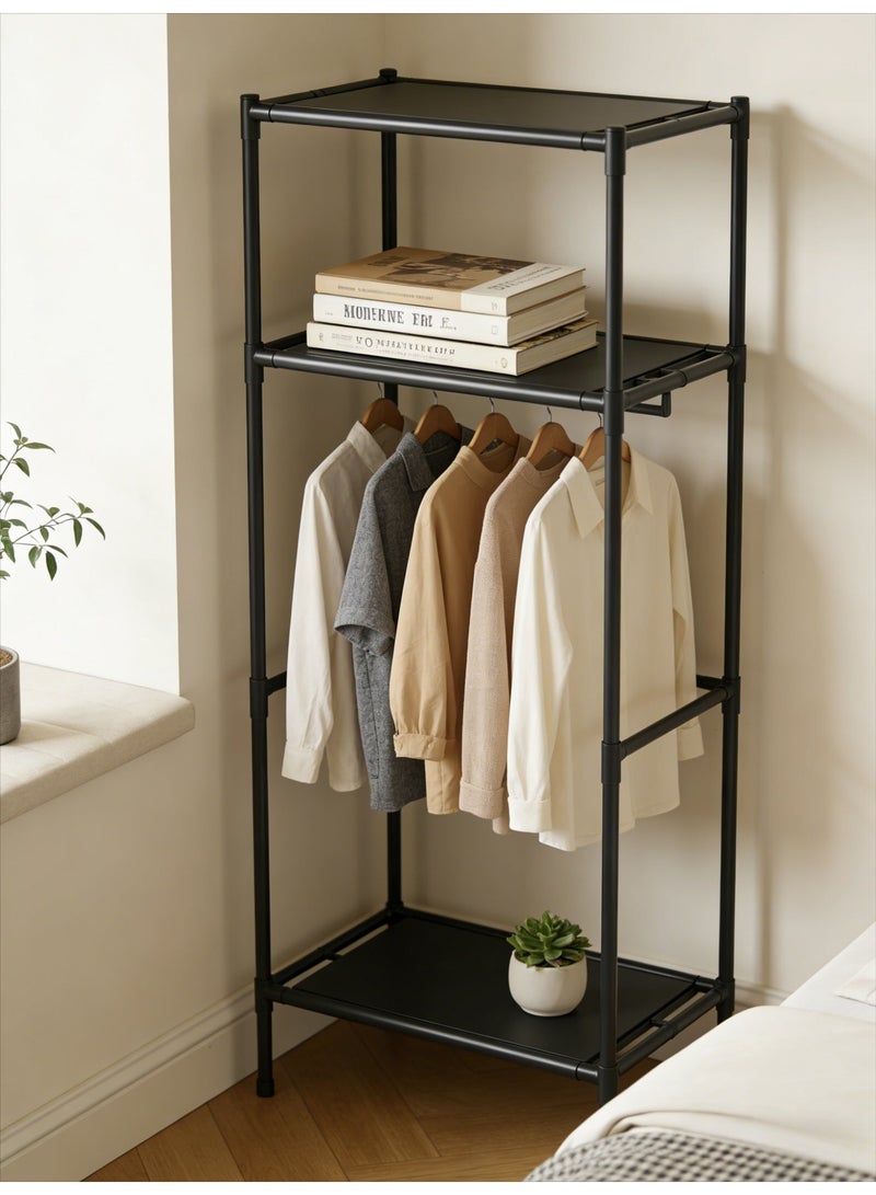 CKIKH Black Freestanding Closet Organizer Coat Rack, Simple Clothes Storage Rack with Hanging Rod & Storage Shelves, Large Capacity Clothes Hanger for Entryway, Bedroom & Hallway - Image 1