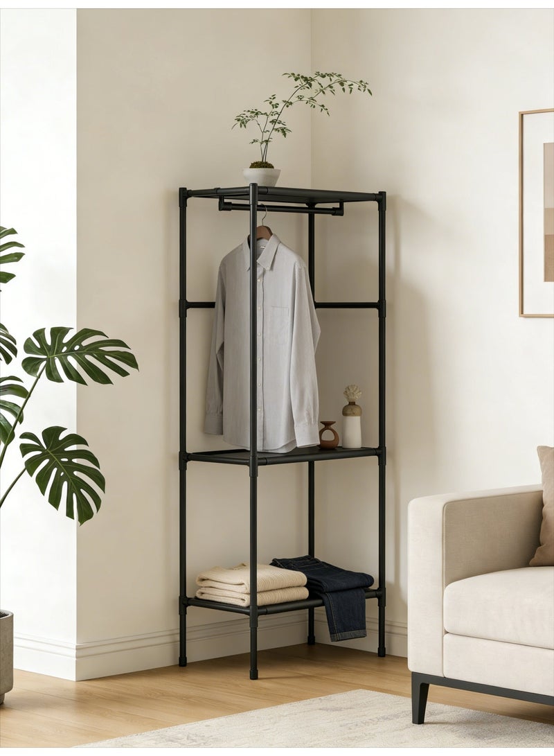 CKIKH Black Freestanding Closet Organizer Coat Rack, Simple Clothes Storage Rack with Hanging Rod & Storage Shelves, Large Capacity Clothes Hanger for Entryway, Bedroom & Hallway - Image 3