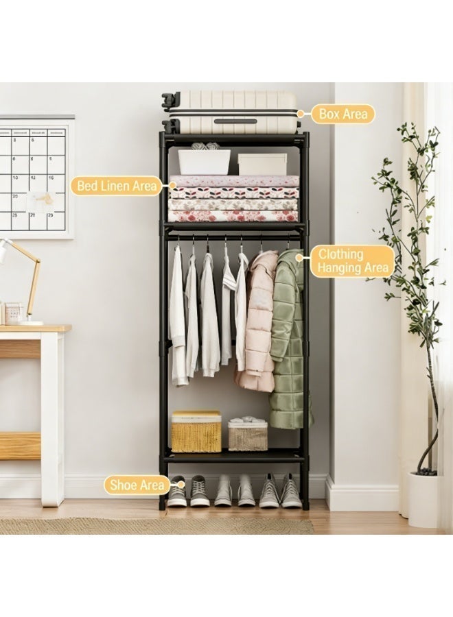 CKIKH Black Freestanding Closet Organizer Coat Rack, Simple Clothes Storage Rack with Hanging Rod & Storage Shelves, Large Capacity Clothes Hanger for Entryway, Bedroom & Hallway - Image 5