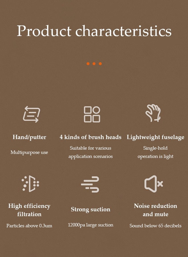 DUNISO Car Vacuum Cleaner With 4 Brush Heads, 12000pa Suction, Low Noise Rechargeable, Suitable For Carpet, Hard Floor, Pet Hair Removal, Car Cleaning - Image 3