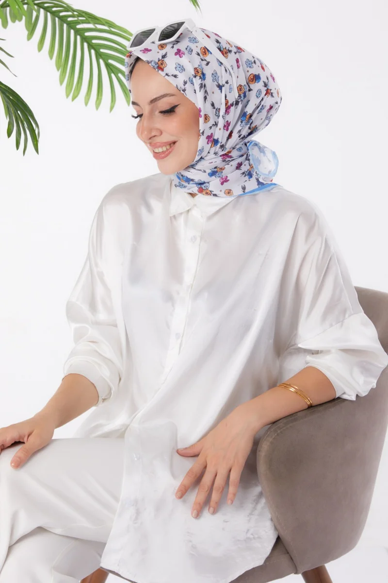 Tofisa Plain Medium Women's Blue Patterned Scarf - 25978
