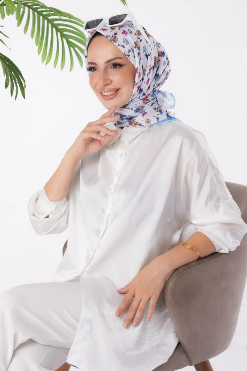 Tofisa Plain Medium Women's Blue Patterned Scarf - 25978