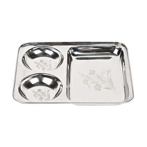KC Stainless Steel Laser Partition Plate 3 in1 | Bhojan Thali | Dinner Plate Set of 2 - Image 5