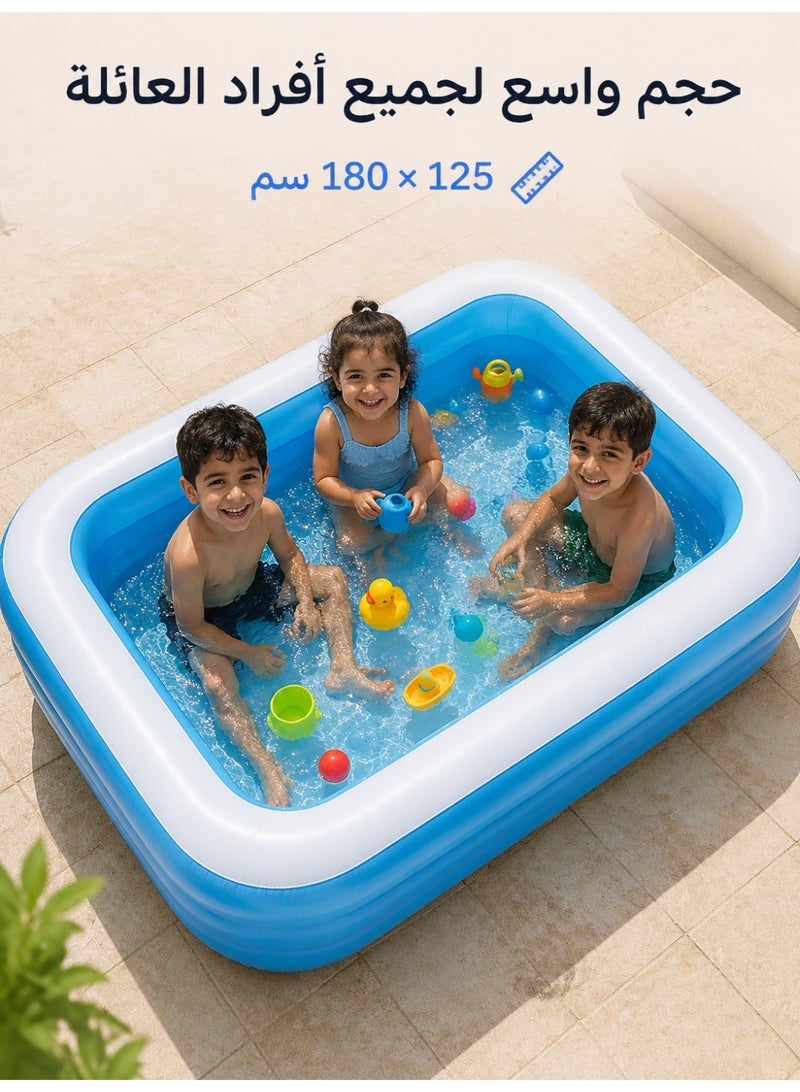 Large Three-Layer Airbag Inflatable Swimming Pool - Family Leisure Pool, Quick Setup for Outdoor Backyards, Easy to Fold and Store, 180x125x60cm, Comes with an Electric Air Pump - Image 2