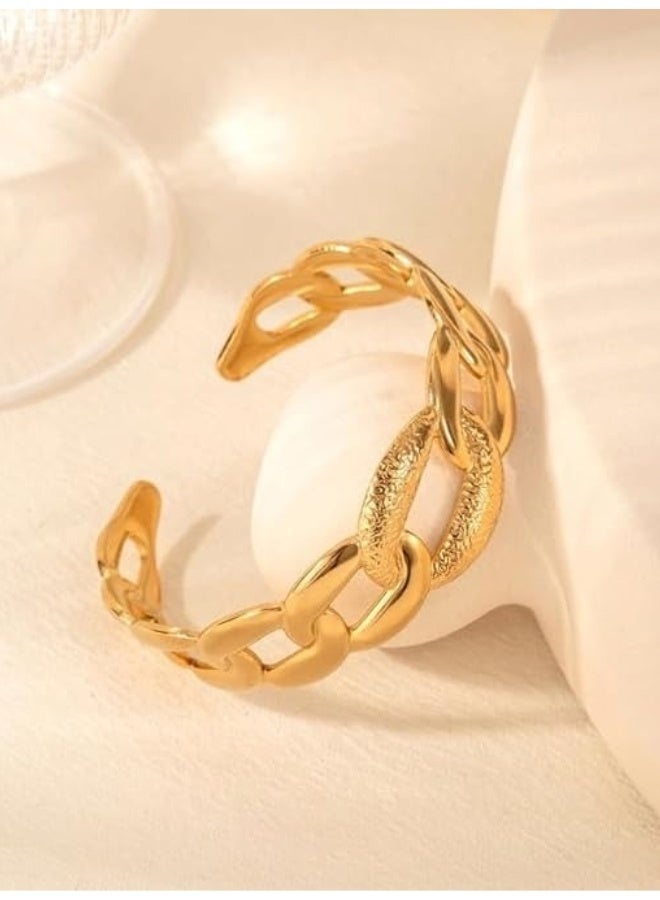 Women's Gold Bangle Gold Wide for Women, Upper Bangle Gold Plated Adjustable Open Cuff Bracelet, Stackable Wrist Cuffs Arm Bands for Women Girls  - Image 1