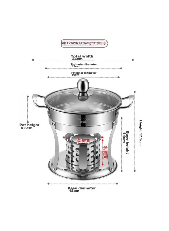 MAX COOK Meichun 304 Stainless Steel Hot Pot, Alcohol Stove Small Hot Pot Dry Pot Compatible With Liquids And Solids, With Hot Pot Ladle 16cm Mct762 - Image 2
