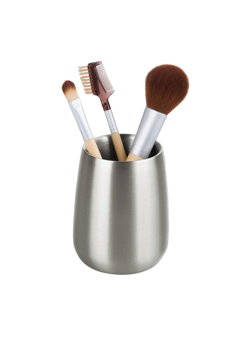 InterDesign iDesign Nogu Metal Tumbler Cup, Holder for Makeup Brushes, Toothbrushes, Glasses, Brushes on Bathroom, Vanity Countertops, College Dorm, Bedroom Desks, 3.25" x 3.25" x 4" - Brushed Stainless Steel  - Image 1