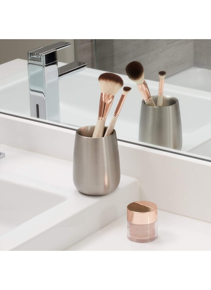 InterDesign iDesign Nogu Metal Tumbler Cup, Holder for Makeup Brushes, Toothbrushes, Glasses, Brushes on Bathroom, Vanity Countertops, College Dorm, Bedroom Desks, 3.25" x 3.25" x 4" - Brushed Stainless Steel  - Image 3