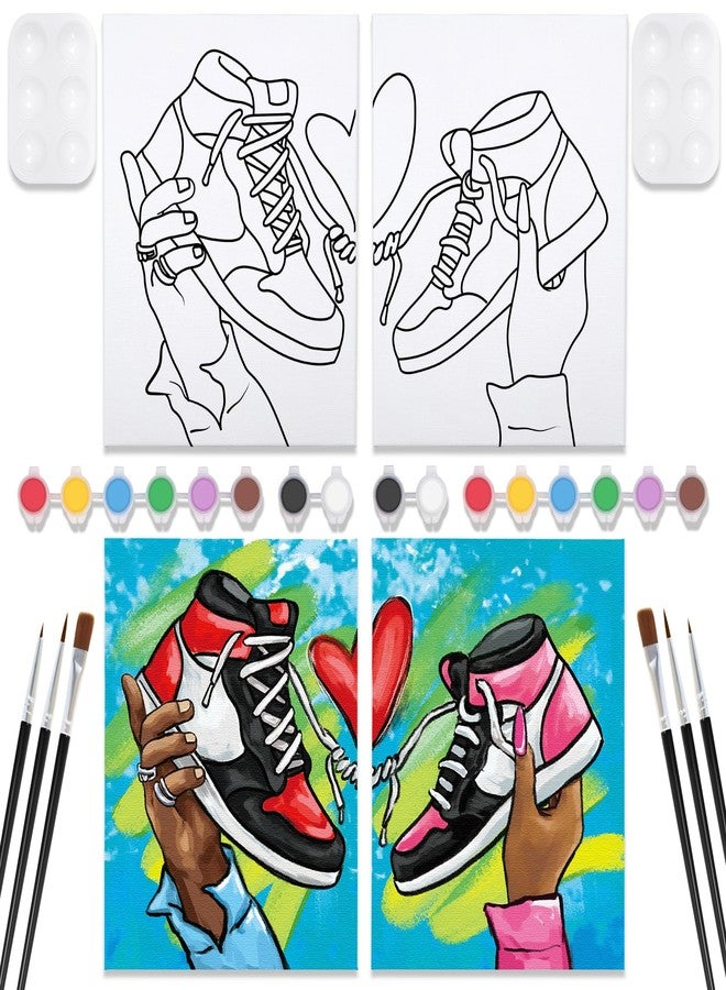 VOCHIC 2 Pack Couples Paint Party Kits Pre Drawn Canvas for Adults Paint and Sip Kit Date Night Games for Couples Painting Valentine's Day (12x16 Inches, Sneakers) - Image 1