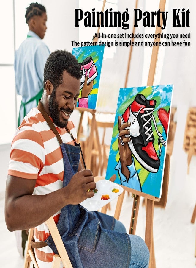 VOCHIC 2 Pack Couples Paint Party Kits Pre Drawn Canvas for Adults Paint and Sip Kit Date Night Games for Couples Painting Valentine's Day (12x16 Inches, Sneakers) - Image 3