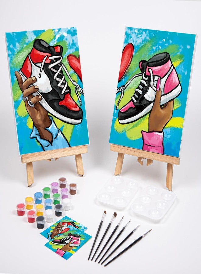 VOCHIC 2 Pack Couples Paint Party Kits Pre Drawn Canvas for Adults Paint and Sip Kit Date Night Games for Couples Painting Valentine's Day (12x16 Inches, Sneakers) - Image 2