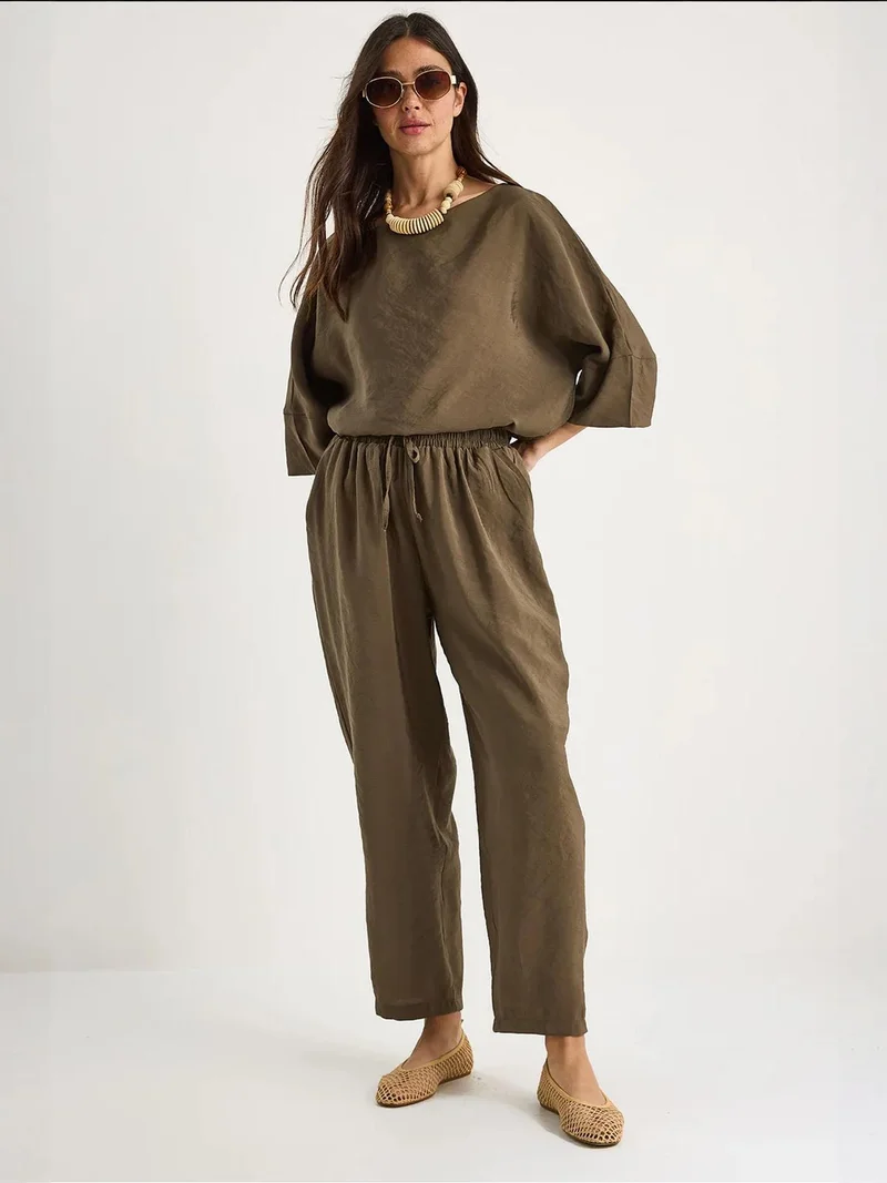 LUCCI Oversized Boat Neck Polyester Two-Piece Co-ord Set