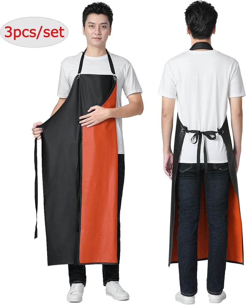 Jaspfct Waterproof Rubber Apron - Chemical Resistant Apron with Adjustable ties for Dishwashing,Kitchen,Cleaning-Blackred*3pcs - Image 2