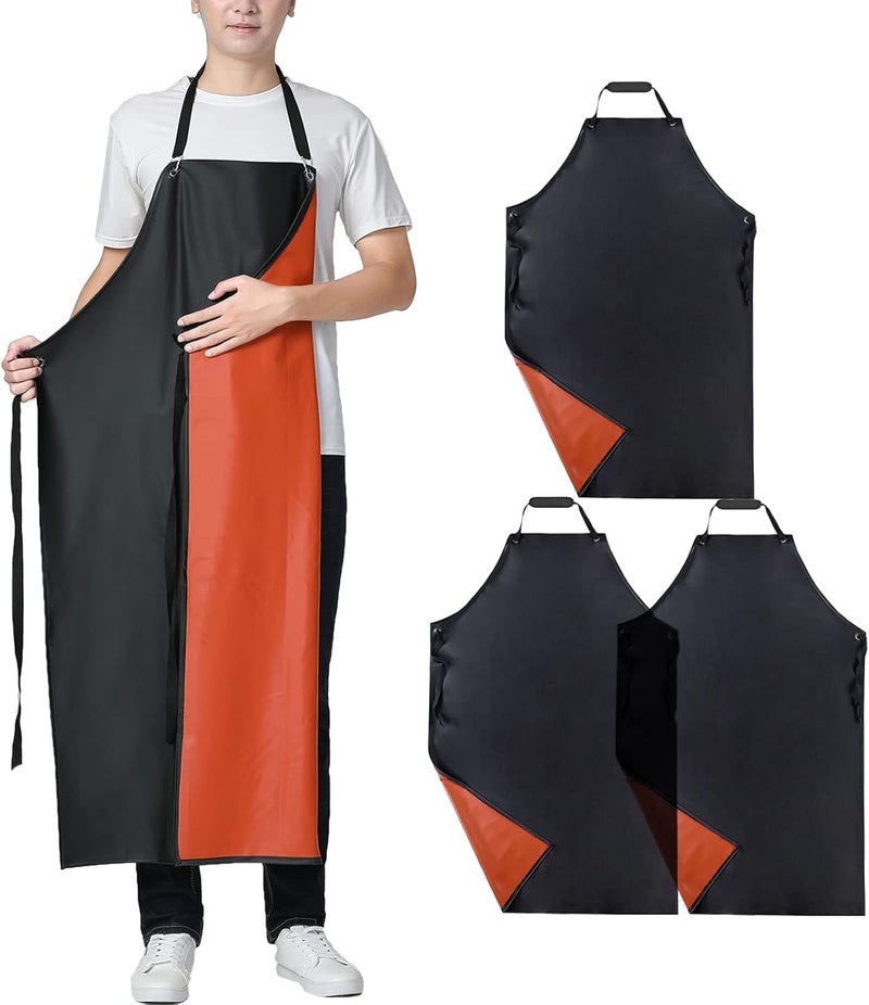 Jaspfct Waterproof Rubber Apron - Chemical Resistant Apron with Adjustable ties for Dishwashing,Kitchen,Cleaning-Blackred*3pcs - Image 1