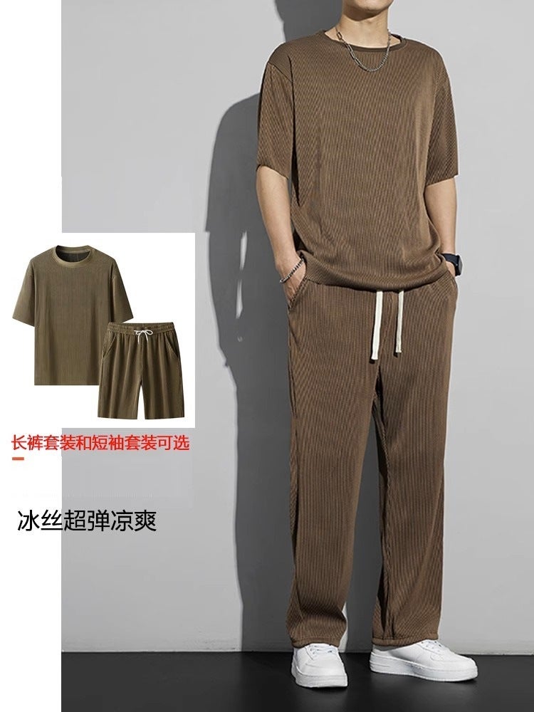 Boys Summer Casual Fashion All-Match Top Solid Color Straight Trousers Wind Loose Straight Sports Short-Sleeved Thin - Image 4