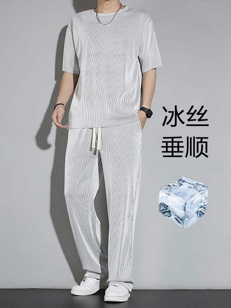 Boys Summer Casual Fashion All-Match Top Solid Color Straight Trousers Wind Loose Straight Sports Short-Sleeved Thin - Image 2