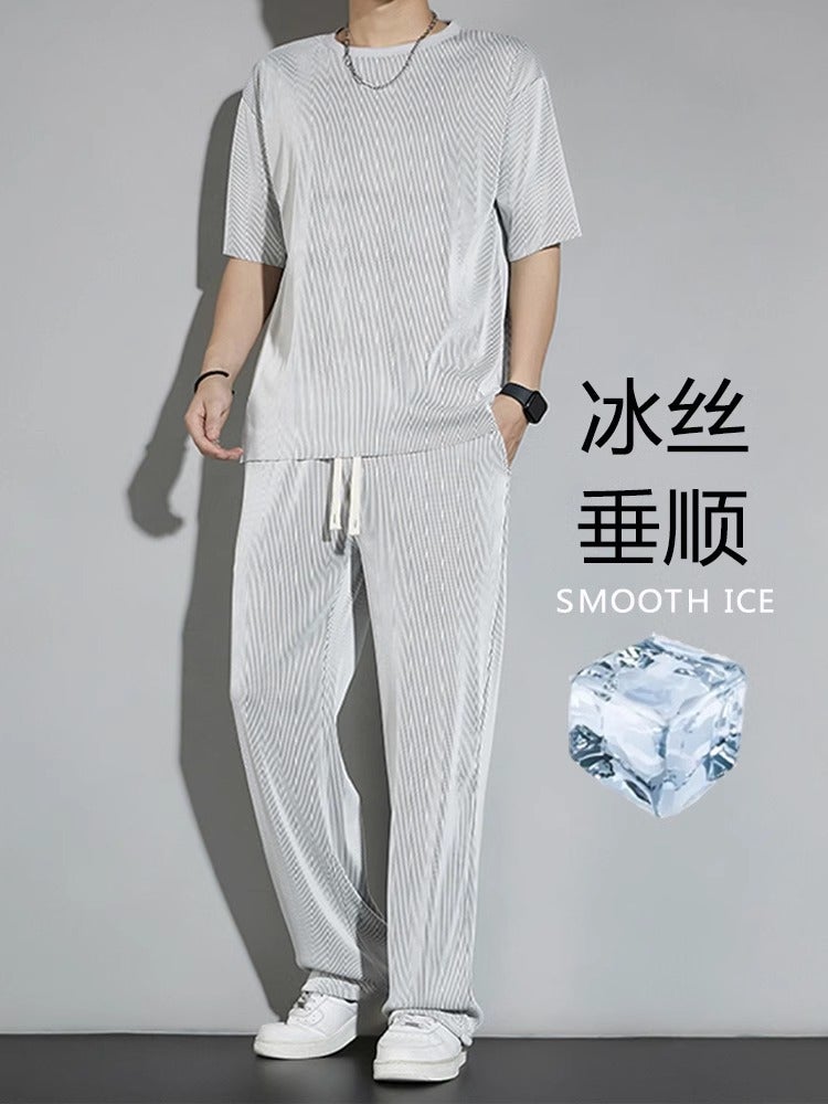 Boys Summer Casual Fashion All-Match Top Solid Color Straight Trousers Wind Loose Straight Sports Short-Sleeved Thin - Image 3