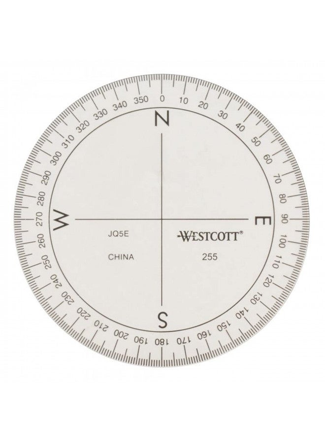 Westcott Westcott 3 1/2-Inch 360 Degree Compass Protractor, Transparent (255), Clear - Image 1
