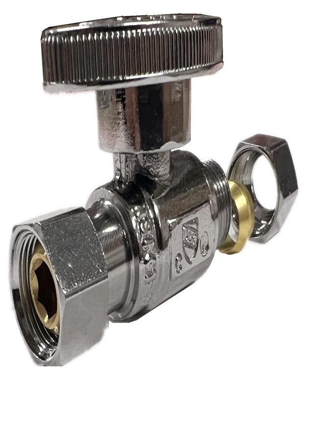 EZ-Fluid 3/8" O.D Female Compression x 3/8" O.D Male Comp. Brass Quarter Turn Water Shut Off Straight Repair Add On Stop Ball Valve,Chrome For Kitchen,Bathroom, Add a Tee Plumbing - Image 1