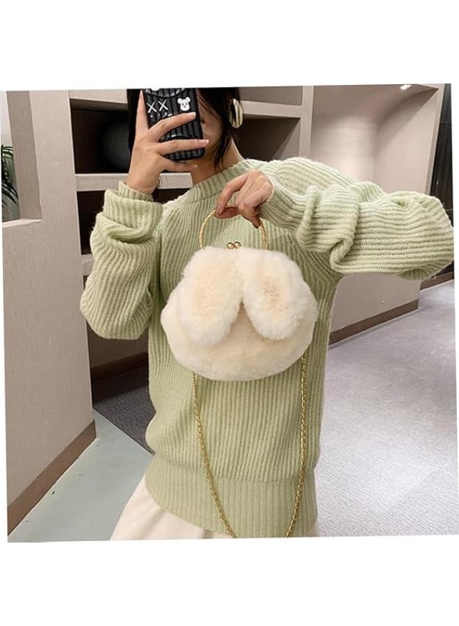 Executive LLC Cute Soft Rabbit Ear Sling Hand Bag With Smooth Zipper,Cross Body Bag For Girls,Clutch Purse with Gold Metal Chain Strap, Plush Side Bag, Shoulder hand Purse(White)  - Image 3