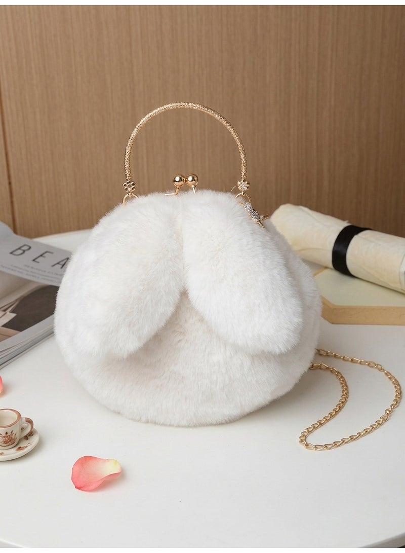 Executive LLC Cute Plush Rabbit Ear Handbag for Women & Girls – Bunny Ear Crossbody Shoulder Bag with Gold Chain Strap, Soft Furry Purse, Clutch Hand Bag, White - Image 2