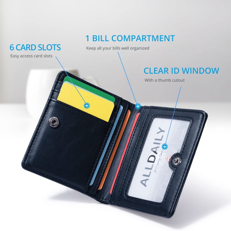 Alldaily محفظة RFID صغيرة للنساء من Alldaily، نحيفة ومضغوطة، محفظة ثنائية الطي للسفر (أسود) - Image 4