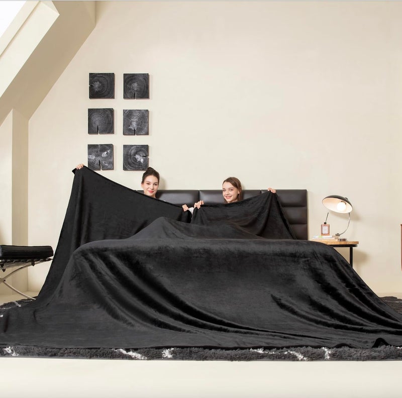 COOVA Oversized King Fleece Blanket 120x138 inches Soft Cozy Warm Giant Extra Large 10x115 Blanket for Bed Sofa CouchTravel Camping California Huge Flannel Big Throw Blanket Black