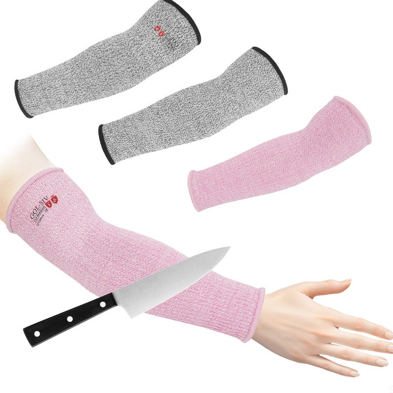 GOL-SIV Arm Protectors For Thin Skin And Bruising, Cut Resistant Sleeves For Men Women, A5 Level Farmer Sleeve For Gardening (Grey & Pink, 2pairs, 11.8 In) - Image 1