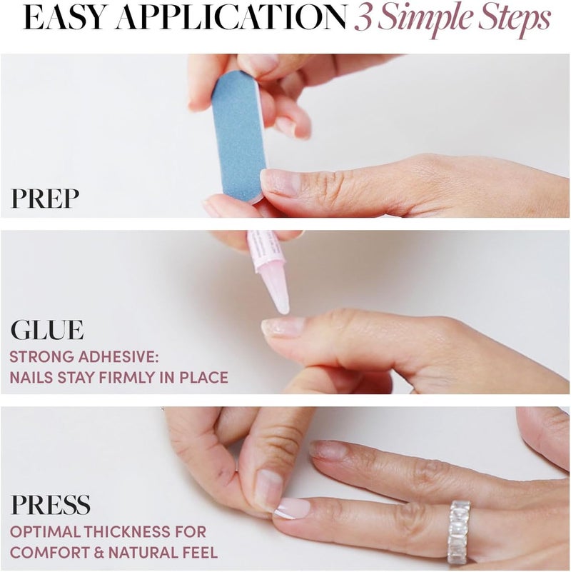 Glamnetic Sufficient order stock Press On Nails - Into Blue | Glazed Short Oval Fake Nails with Periwinkle French Tips, Salon Quality Summer Nails | 15 Sizes - 30 Nail Kit with Glue All user friendly build - Image 5