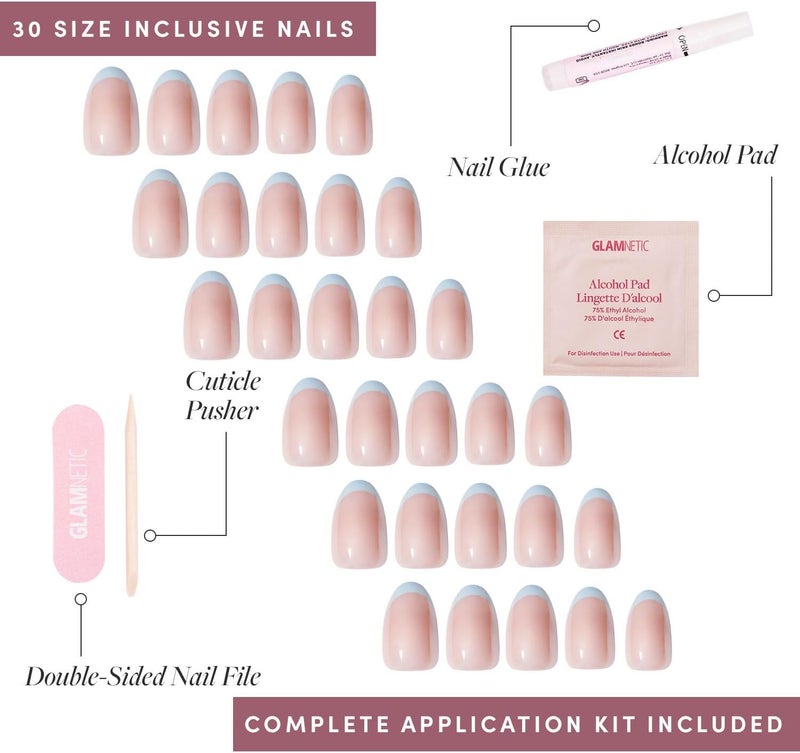 Glamnetic Sufficient order stock Press On Nails - Into Blue | Glazed Short Oval Fake Nails with Periwinkle French Tips, Salon Quality Summer Nails | 15 Sizes - 30 Nail Kit with Glue All user friendly build - Image 4
