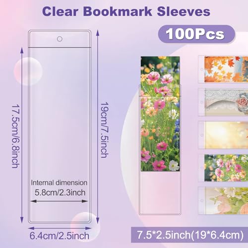SBYURE 100 PCS Clear Bookmark Sleeves, 7.5 x 2.5 Inch Blank Bookmark Holder Large Clear Photo Booth Sleeves with Hole Book Marker Cover Holder for Wedding Valentine’s Party Favor Decoration - Image 2