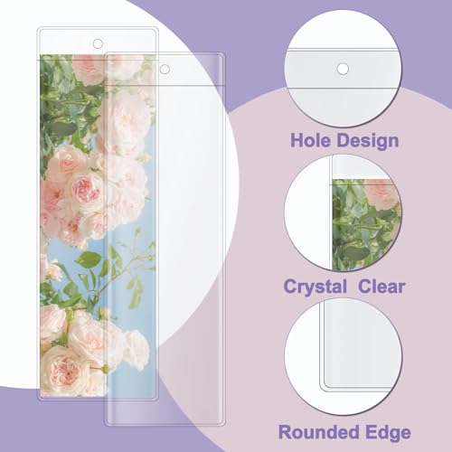 SBYURE 100 PCS Clear Bookmark Sleeves, 7.5 x 2.5 Inch Blank Bookmark Holder Large Clear Photo Booth Sleeves with Hole Book Marker Cover Holder for Wedding Valentine’s Party Favor Decoration - Image 4