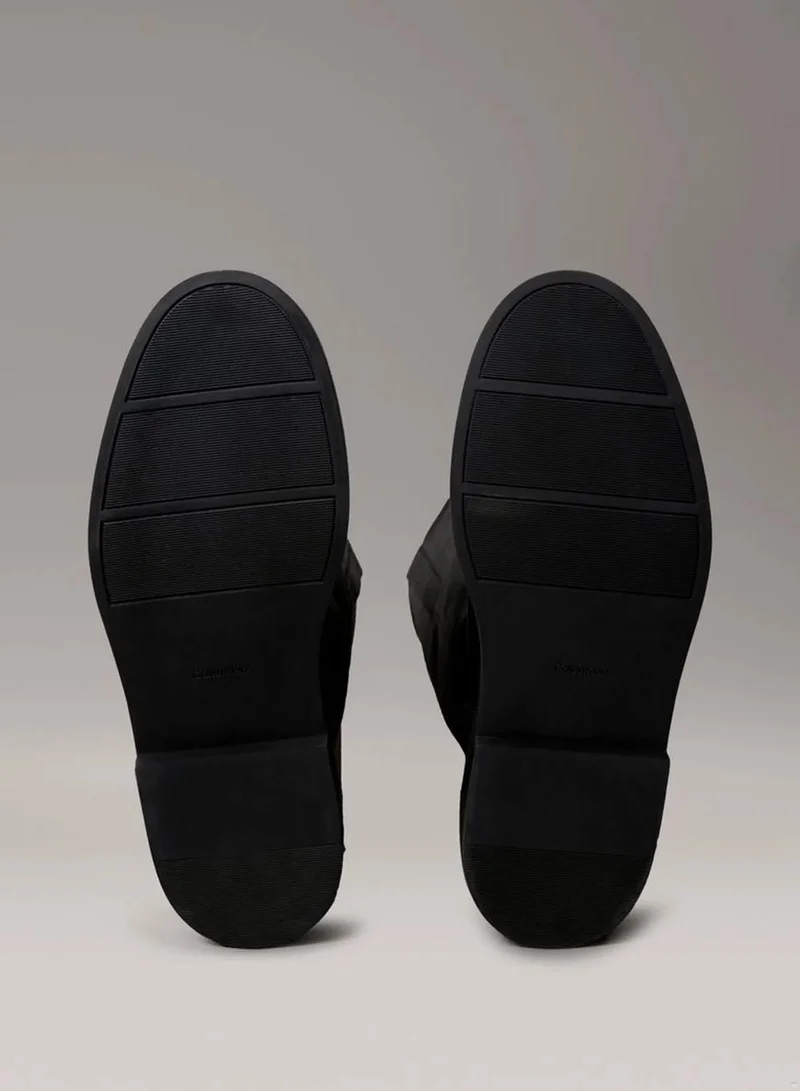 Calvin Klein Jeans PVH Black Leather Stacked Heel Knee Boots for Women | Best Price UAE
