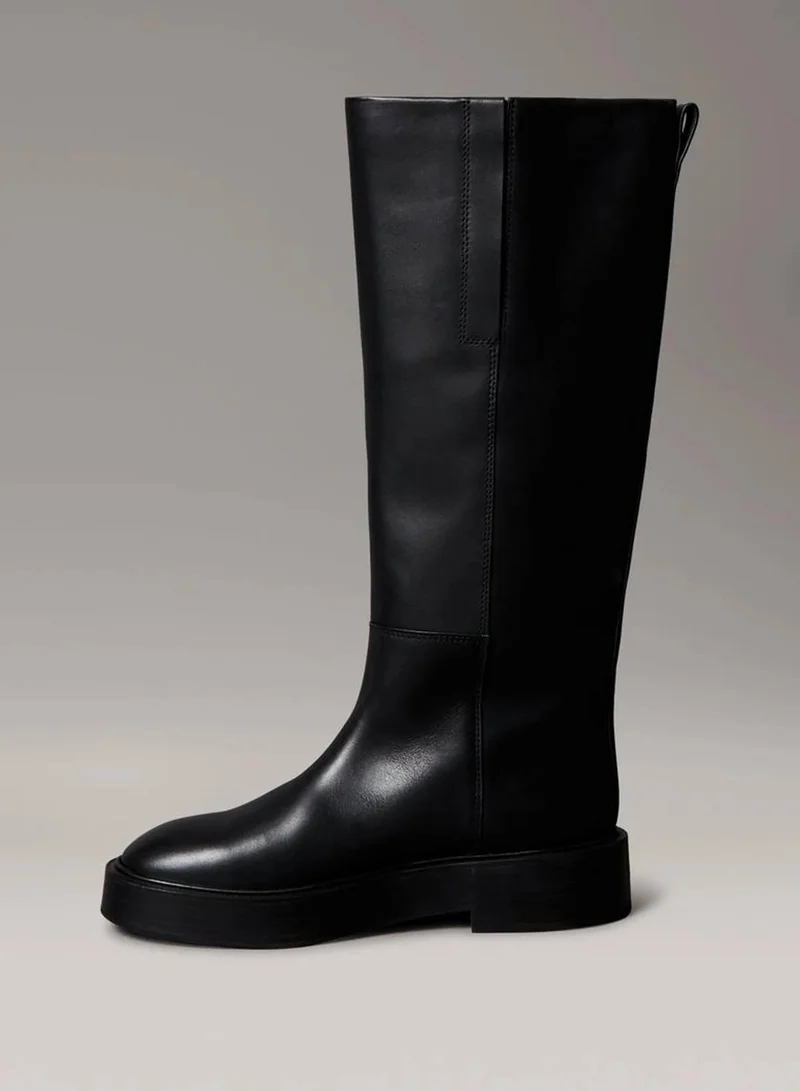 Calvin Klein Jeans PVH Black Leather Stacked Heel Knee Boots for Women | Best Price UAE