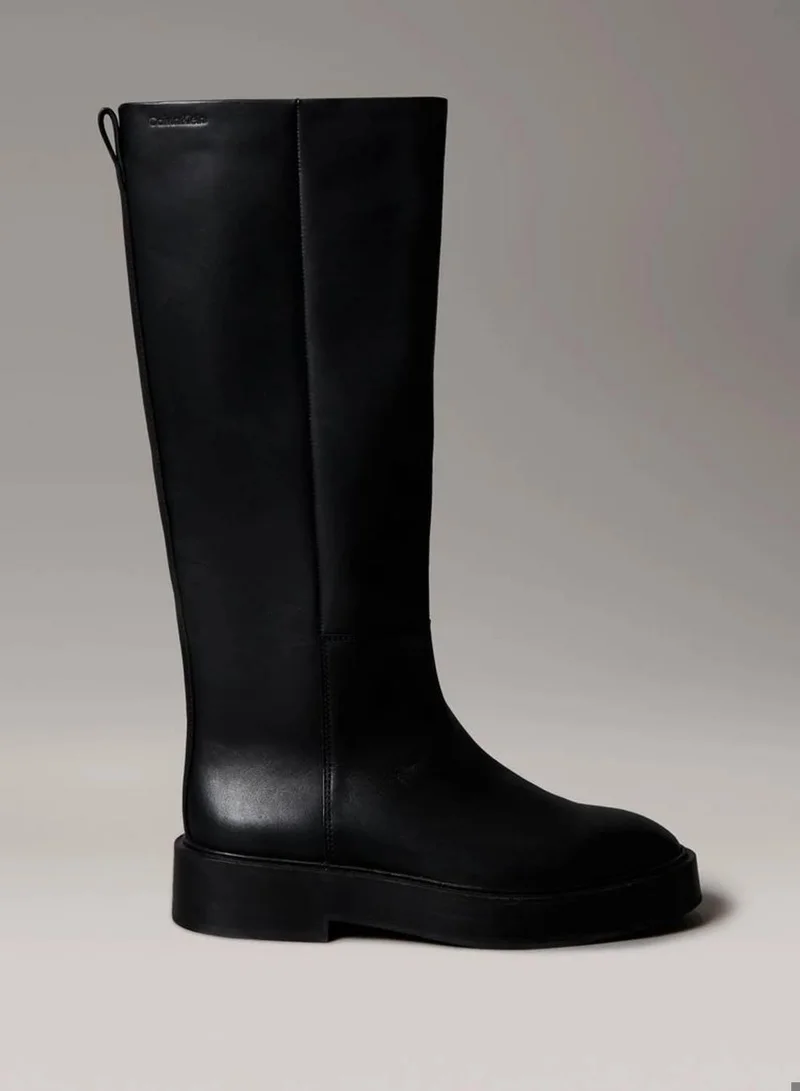 Leather Stacked Heel Knee Boots