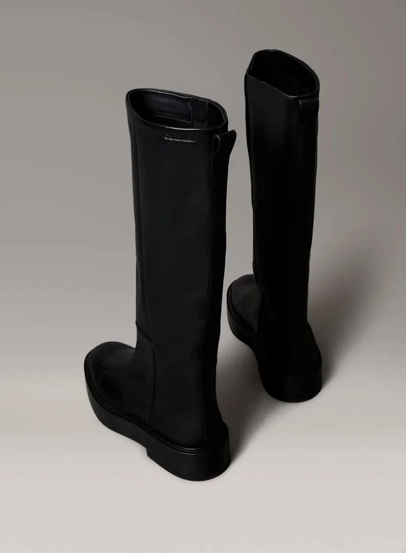 Calvin Klein Jeans PVH Black Leather Stacked Heel Knee Boots for Women | Best Price UAE