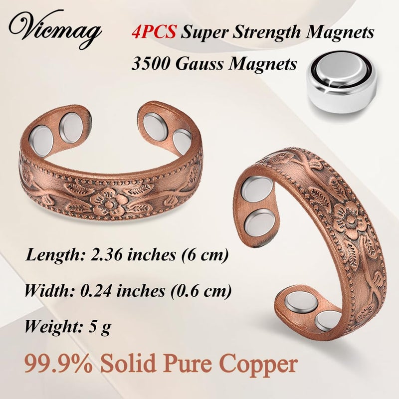 Vicmag Copper Magnetic Ring for Women 99.9% Copper Finger Ring Strong Magnet Ring Copper Jewelry Gift Adjustable - Image 5
