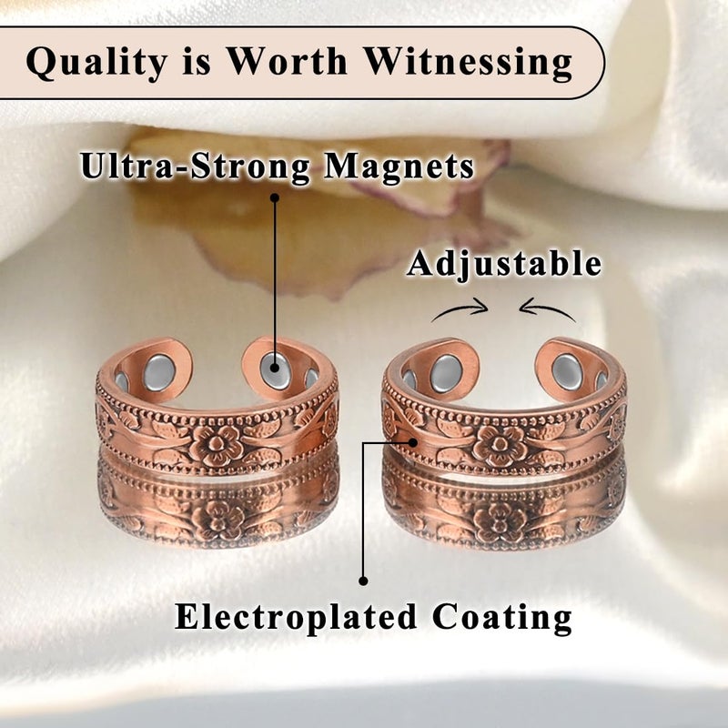 Vicmag Copper Magnetic Ring for Women 99.9% Copper Finger Ring Strong Magnet Ring Copper Jewelry Gift Adjustable - Image 4