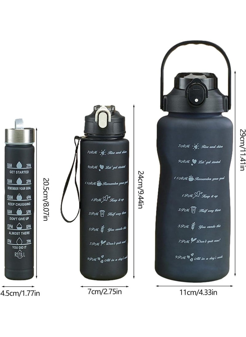 طقم زجاجات مياه رياضية تحفيزية 3 قطع 2L-1L-500 مل (اسود) - Image 4