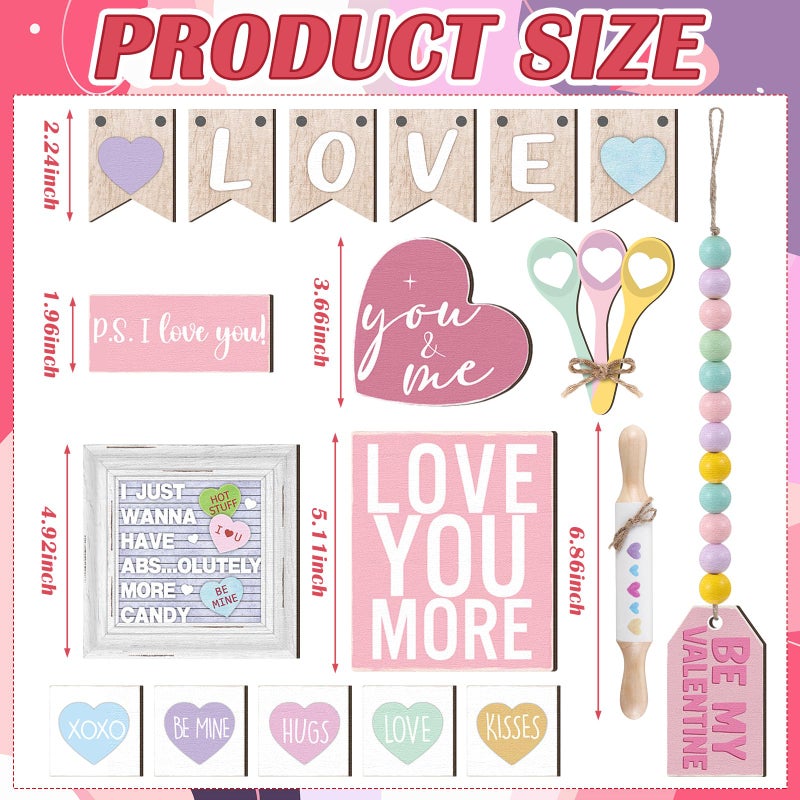 Marsui 19 Pcs Pastel Valentine's Day Tiered Tray Decor Set, Conversation Candy Heart Wood Signs with Love Be Mine, Sweet Colorful Valentines Table Decor for Home Kitchen Living Room - Image 3
