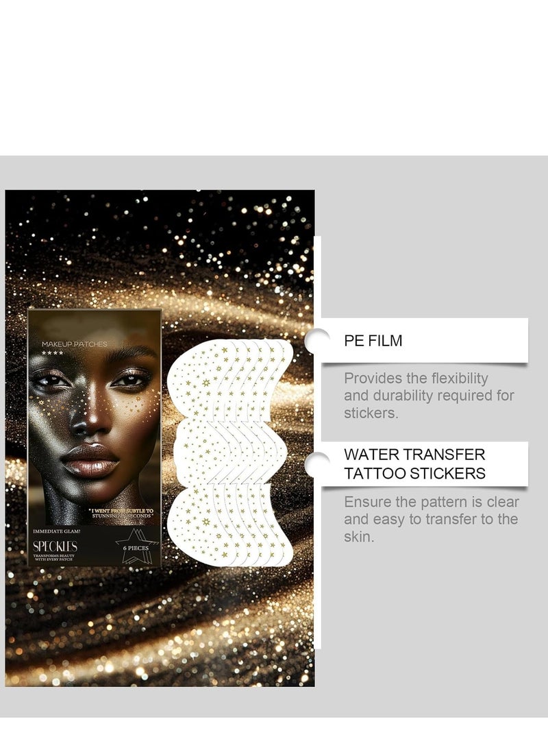 ثعبان البحر  Gold Glitter Freckles Face Tattoo 6Pcs, Face Makeup Patches, Temporary Sparkle Freckles Stickers, Waterproof Face and Body Glitter Dots For Women, Festival Makeup Freckles, Faux Freckles - Image 3