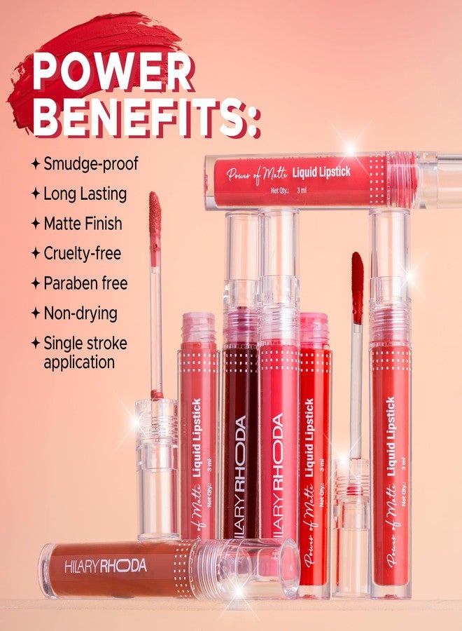 Hilary Rhoda Power Of Matte Liquid Lipstick | Buildable Colour | Long Lasting & Matte Finish | Lightweight & Non-Drying Formula | Smudge Proof & Non-Transferable | 3ml (Apple Candy - Shade 21) - Image 5