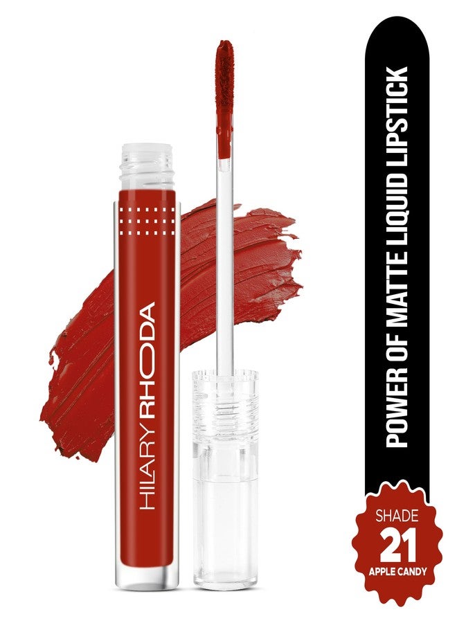 Hilary Rhoda Power Of Matte Liquid Lipstick | Buildable Colour | Long Lasting & Matte Finish | Lightweight & Non-Drying Formula | Smudge Proof & Non-Transferable | 3ml (Apple Candy - Shade 21) - Image 2