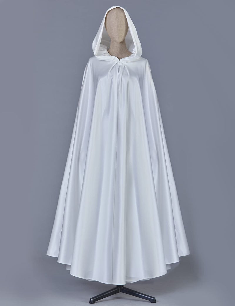 BEAUTELICATE Women's Wedding Hooded Cape Bridal Cloak Poncho Full Length White - Image 2