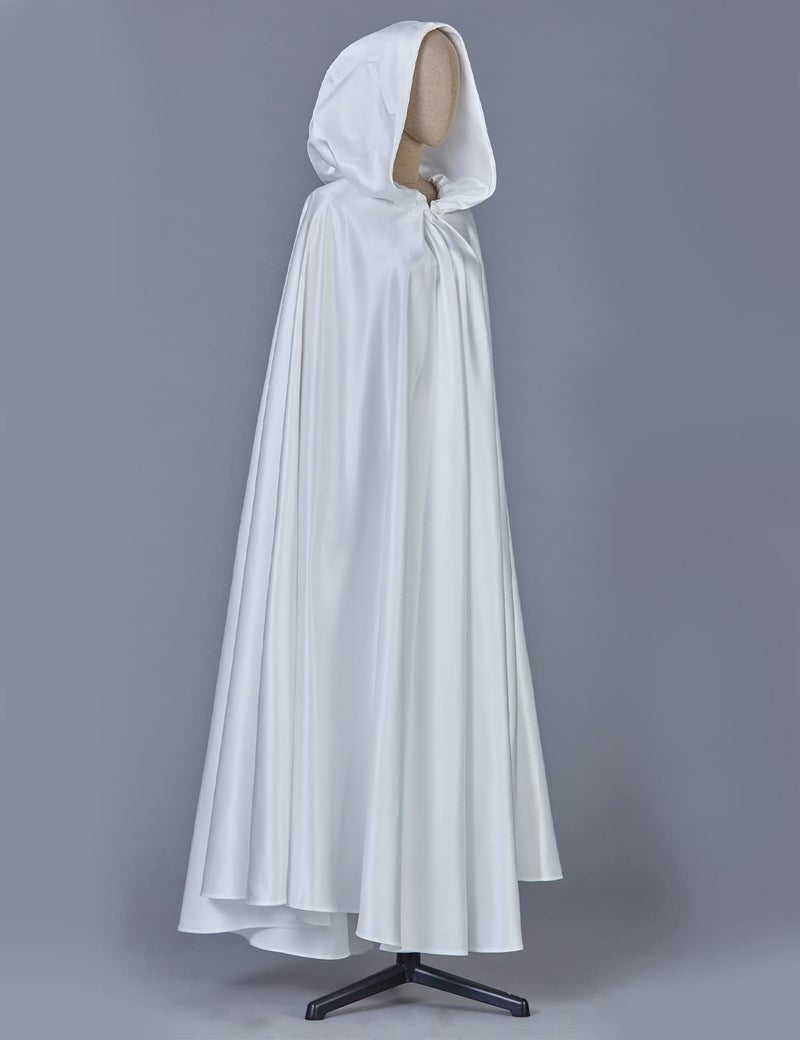 BEAUTELICATE Women's Wedding Hooded Cape Bridal Cloak Poncho Full Length White - Image 3